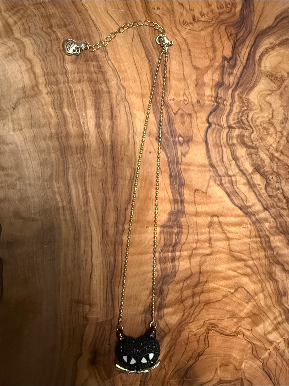 Betsey Johnson Gold Chain Necklace with Black Cat Face Pendant